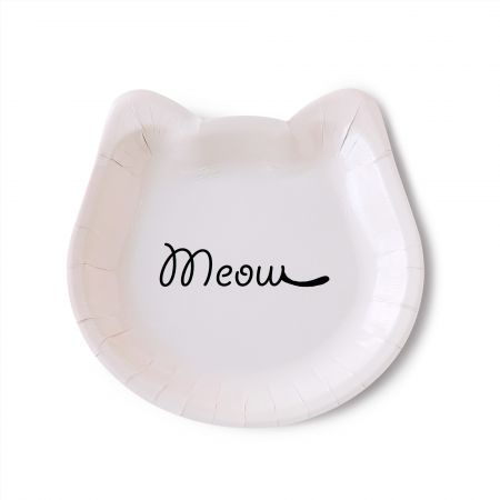 Assiette en papier en forme de chat pour dessert - La jolie assiette à dessert en forme de chat peut être accompagnée de cuillères ou de fourchettes pour former un ensemble.